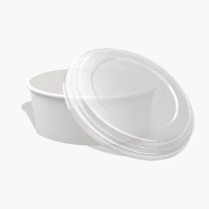Weiße 1300ml Salatschale mit Deckel. Salatschale aus Pappe in Weiß, unbedruckt.