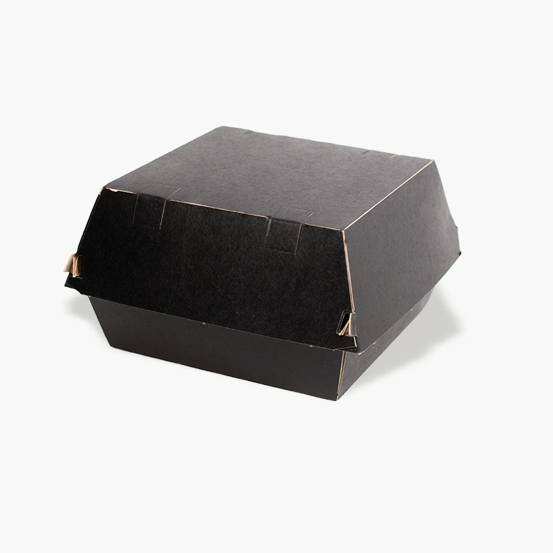 Schwarze Burgerbox 115×110×80 mm aus Kraftkarton - Schwarze Burgerbox 115×110×80 mm aus Kraftkarton